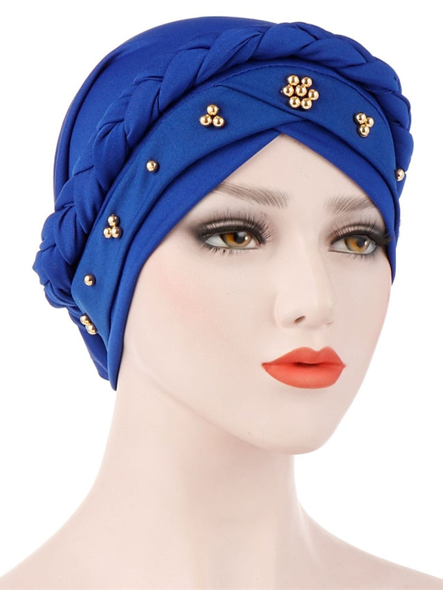 Women Lady Gold Beads Muslim Braid Head Turban Soft Islamic Arab Cap Hat Hair Care Bonnet Beanies Fashion for Women - LuckyFash™