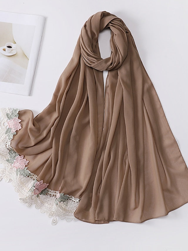Sweet Style Muslim Lace Hijab Good Stitching Plain Scarf Premium Chiffon Scarf Shawl Islamic Soft Turban Head Wraps Headband - LuckyFash™