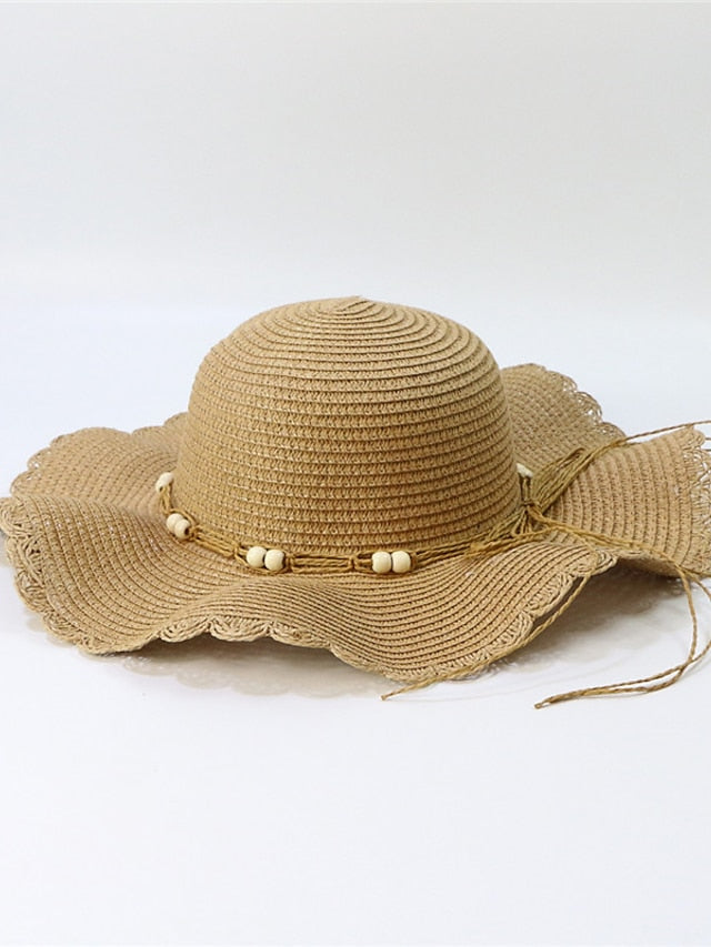 New Summer Wide-Brimmed Sunscreen Fashion Wooden Beads Wave Straw Hat Women's Holiday Beach Hat - LuckyFash™