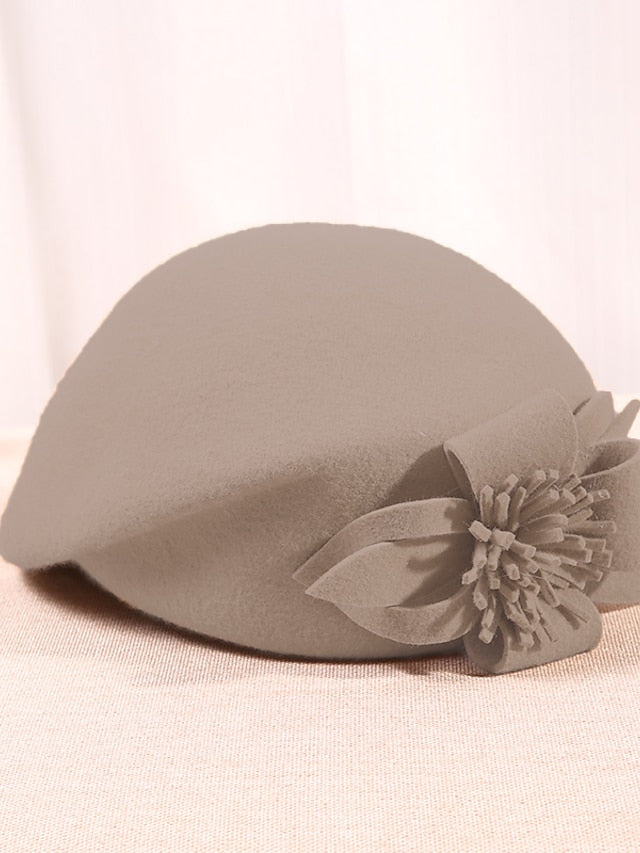 Women's Hat Beret Hat Black Wine Camel Outdoor Street Dailywear Flower Pure Color Warm Breathable - LuckyFash™