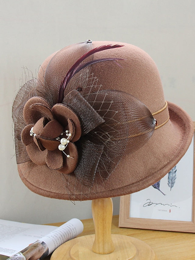 Women's Party Hat Party Wedding Special Occasion Flower Flower Wine Camel Hat Black Gray Fall Winter Spring - LuckyFash™