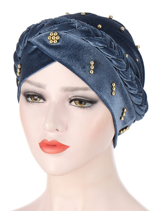 Retro Lady Women Beaded Hat Muslim Braid Head Scarf Turban Head Wrap Cover Ramadan Hair Loss Islamic Headwear Arab Fashion - LuckyFash™