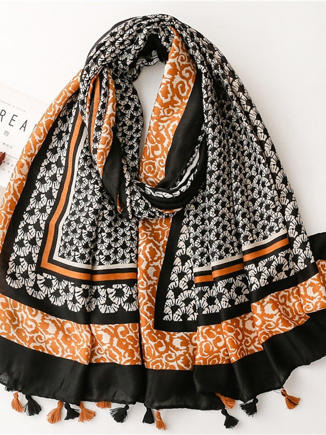 Fashion Women Scarf Print Hijab Flower Tassel Shawls and Wraps Long Style Female Boho Bandana for Women - LuckyFash™