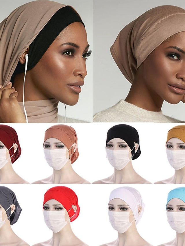 Soft Hood With Pierced Ears Inner Hijab Caps Muslim Stretch Turban Cap Islamic Underscarf Bonnet Hat Female Turbante - LuckyFash™