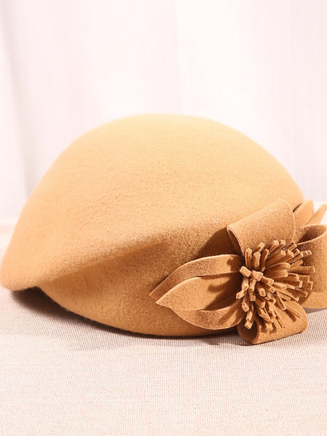 Women's Hat Beret Hat Black Wine Camel Outdoor Street Dailywear Flower Pure Color Warm Breathable - LuckyFash™
