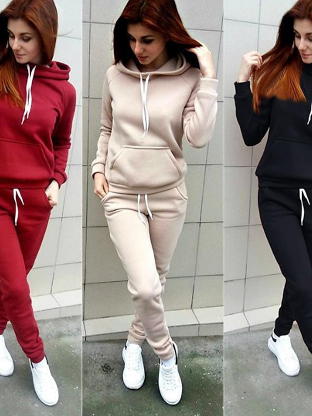 Women's Hoodie Tracksuit Pants Sets Sweatpants Joggers Active Streetwear Black Pink Sport Fitness Solid Color Drawstring Hooded S M L XL 2XL - LuckyFash™