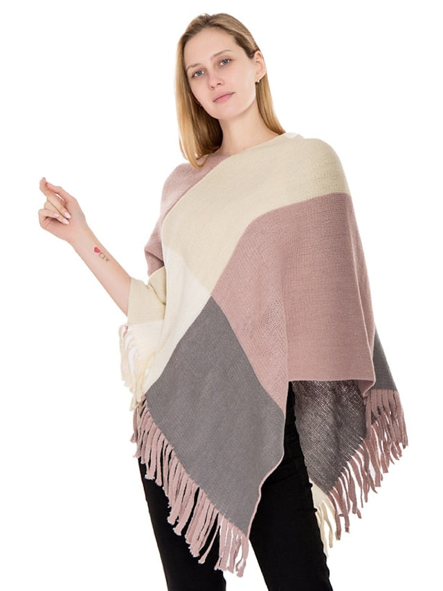 Women's Shawl Wrap Poncho Ruana Cape Daily Holiday Cotton Polyester Casual Bohemia Warm 1 PC - LuckyFash™