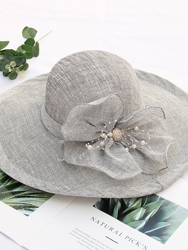 Women's Party Hat Party Wedding Street Bowknot Flower Yellow Gray Hat Pink Khaki Fall Summer Sun Hat - LuckyFash™