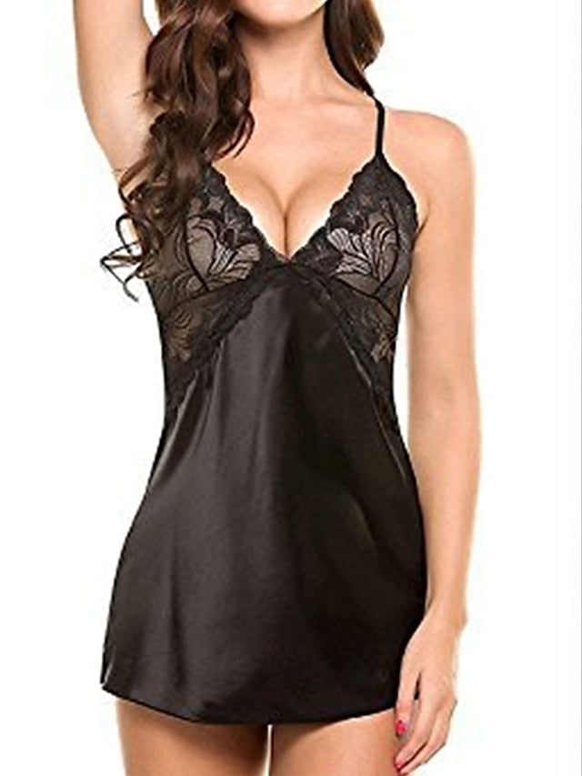 Women's Lace Dress Summer Dress Mini Dress Cute Sexy Lace Backless Solid Color Strap Home Lounge Black Pink 2023 Summer Spring S M L XL - LuckyFash™
