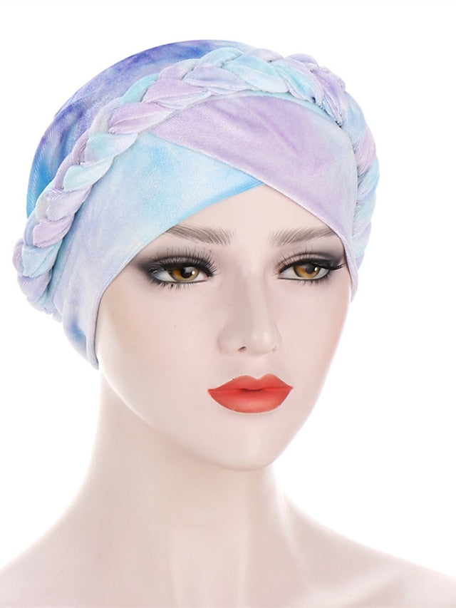 India Tie Dye Turban Cap Muslim Women Hijab Hair Care Hat Braid Headscarf Beanie Bonnet Islamic Headwear Wrap Hair Loss Cover - LuckyFash™