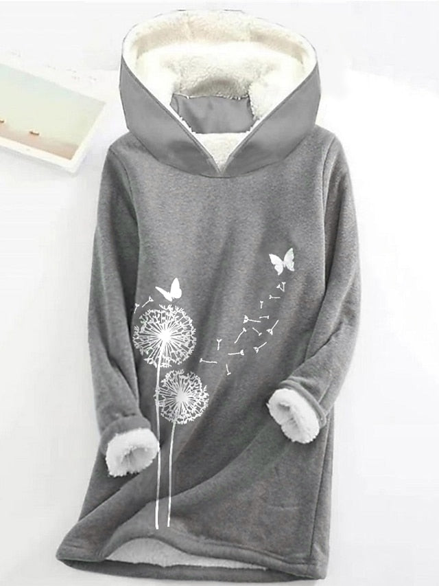 Women's Fleece Jacket Sherpa Fleece Teddy Zip Up Light Grey Gray Cat Butterfly Casual Hoodie Long Sleeve Fleece - LuckyFash™