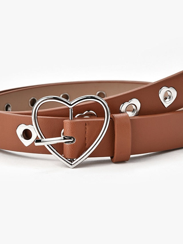 Women's Unisex PU Buckle Belt PU Leather Prong Buckle Heart Eyelet Casual Classic Party Daily Black Brown Coffee - LuckyFash™