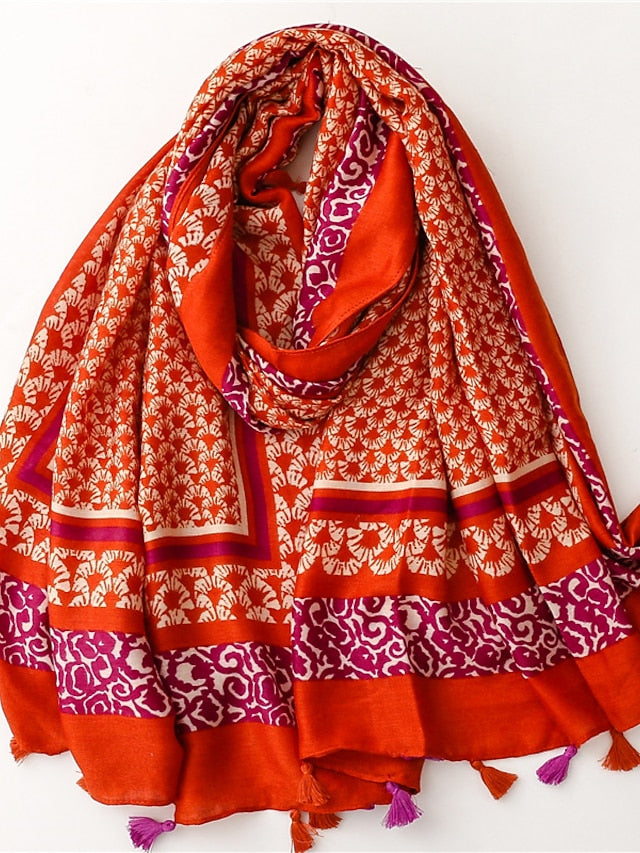 Fashion Women Scarf Print Hijab Flower Tassel Shawls and Wraps Long Style Female Boho Bandana for Women - LuckyFash™