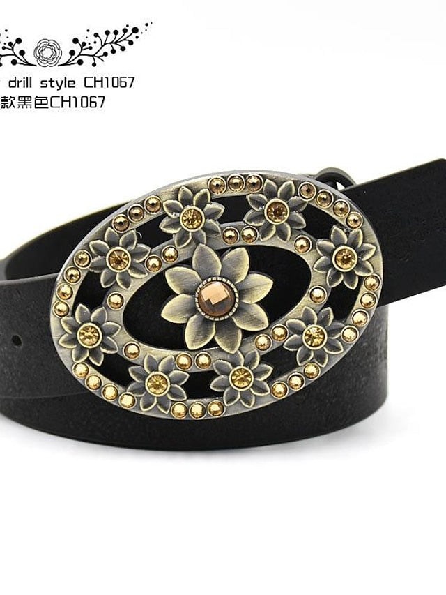 Women's PU Buckle Belt PU Leather Metal Bucke Engraved Crystal Rhinestone Classic Vintage Retro Wedding Party Rhinestone black ch1047 Rhinestone yellow camel ch1067 Rhinestone yellow camel ch1024 - LuckyFash™