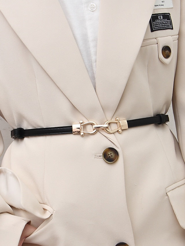 Women's Unisex Skinny Belt PU Leather Metal Bucke Plain Casual Classic Party Daily Black Brown Coffee - LuckyFash™