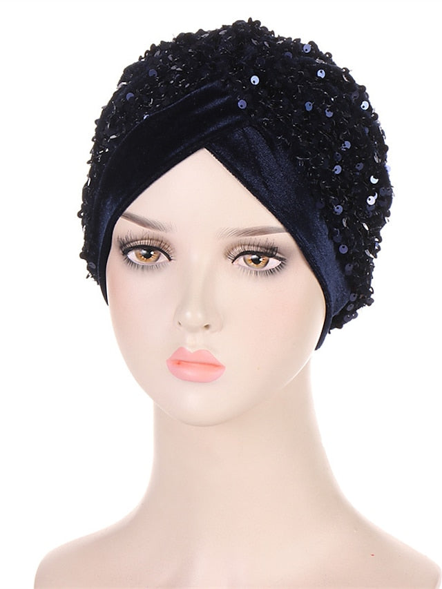 Velvet Sequins Turban Caps For Women Muslim Headscraf Bonnet Femme Musulman Islamic Head Wraps African Indian Hat Protective Hair Cover - LuckyFash™