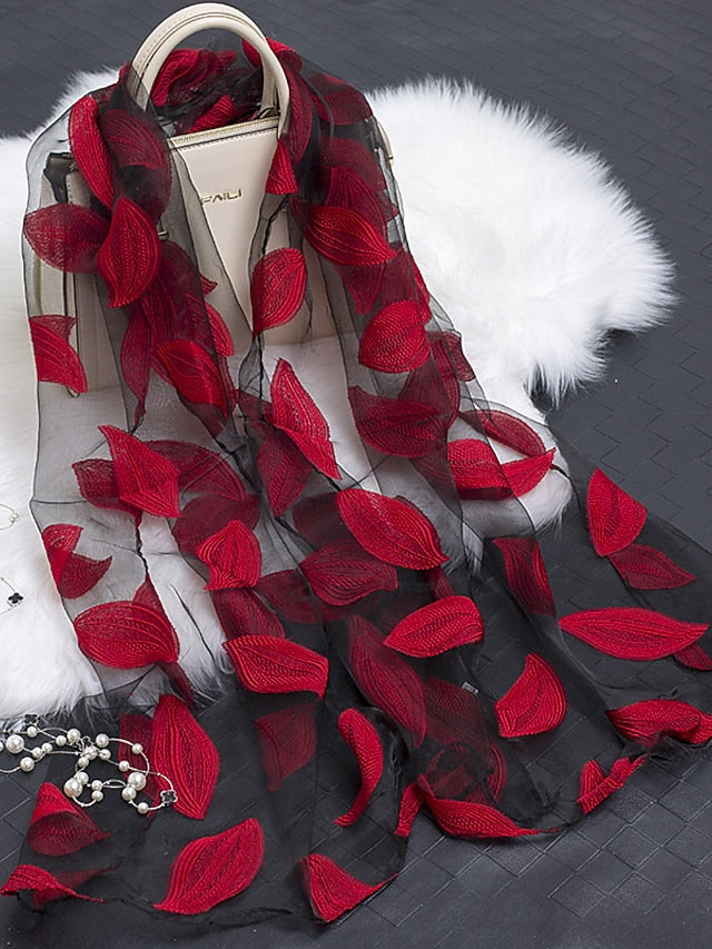 Multicolor Leaf Embroidery Scarf Female Spring Summer Autumn Sunscreen Headscarf Fashion Thin Scarf Shawl Dual-use Long Beach Towel - LuckyFash™