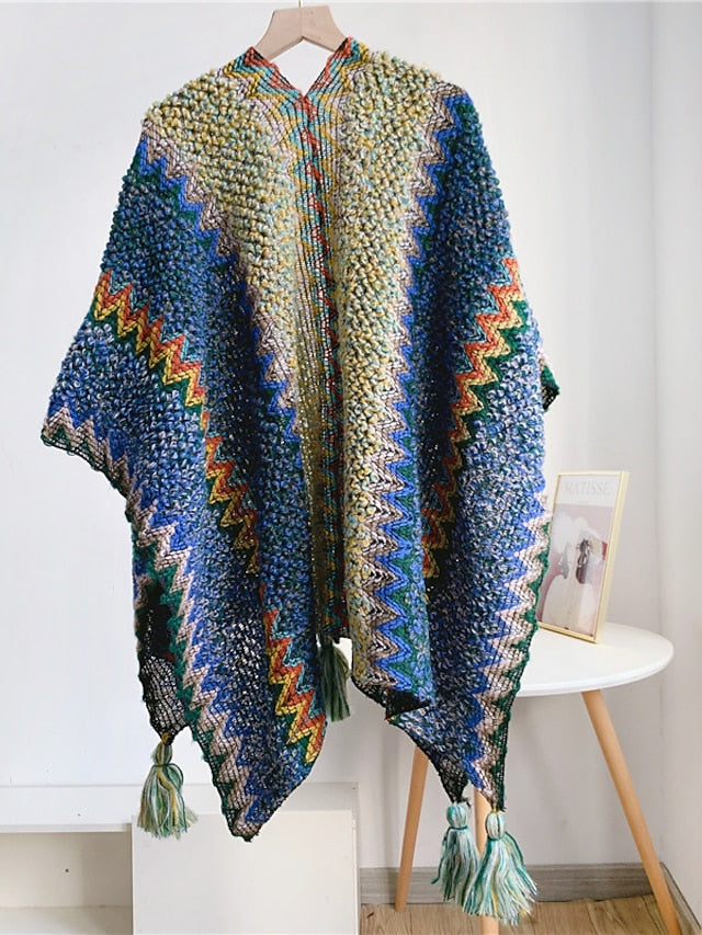 Women Autumn Winter New Colorful Thick Ponchos Knitted Ladies Cloak Warm Fashion Scarves & Wraps Holiday Travel Ethnic Covers - LuckyFash™