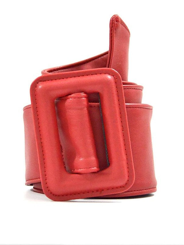 Wide Belt PU Leather Prong Buckle Geometric Formal Classic Work Daily Coffee color Black Blue Red for Women - LuckyFash™