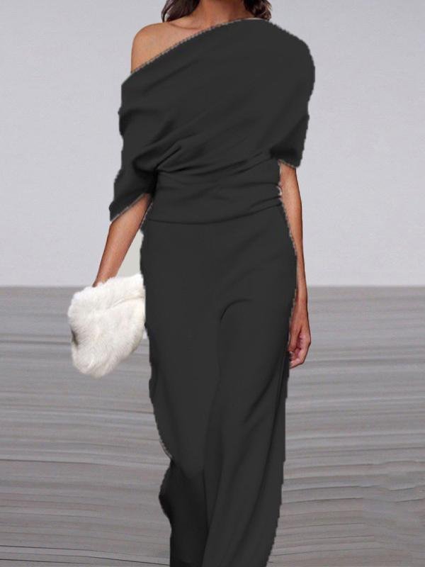 Off Shoulder Solid Long Straight Pants Jumpsuit - LuckyFash™