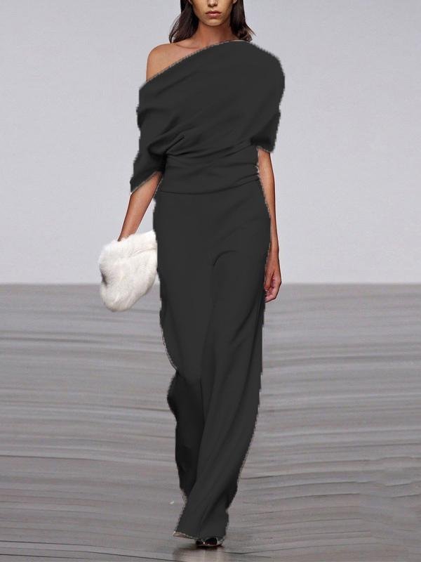 Off Shoulder Solid Long Straight Pants Jumpsuit - LuckyFash™