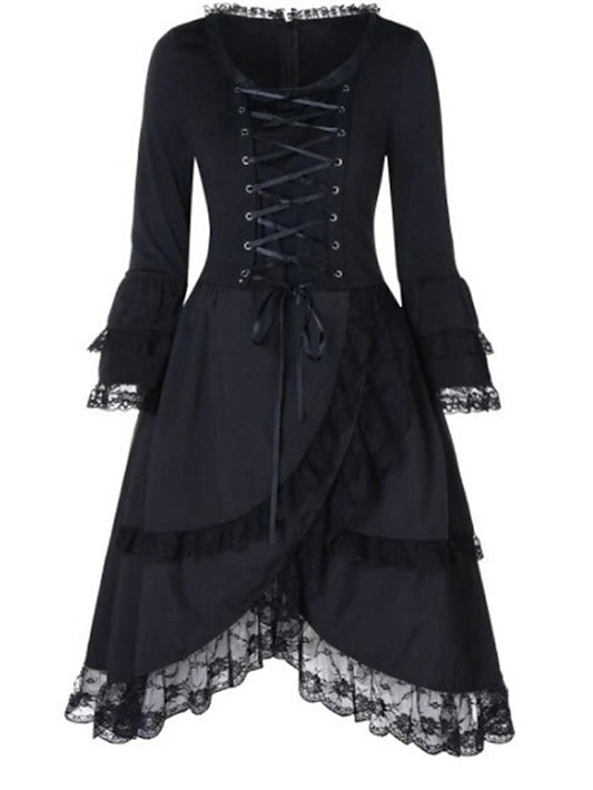 Women‘s Lace Dress Black Dress Vintage Dress Midi Dress Black Long Sleeve Pure Color Lace Winter Fall Autumn Crew Neck Winter Dress Fall Dress 2023 Style S M L XL XXL 3XL 4XL 5XL - LuckyFash™