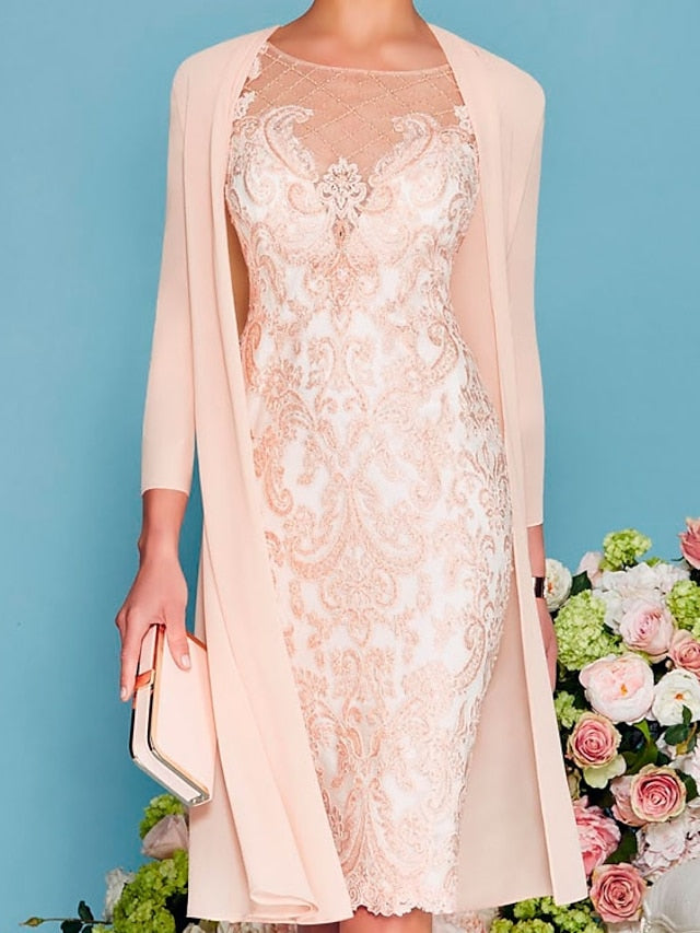 Women‘s Lace Dress Dress Set Midi Dress Pink Yellow Light Green Light gray Light Blue White 3/4 Length Sleeve Floral Pure Color Lace Summer Spring Crew Neck Elegant Classic Party 2023 S M L XL XXL 3XL - LuckyFash™