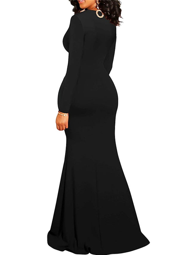 Women‘s Formal Party Dress Wedding Guest Dress Cocktail Dress Formal Dress Long Dress Maxi Dress Black Blue Wine Long Sleeve Pure Color Split Fall V Neck Winter Dress S M L XL XXL - LuckyFash™