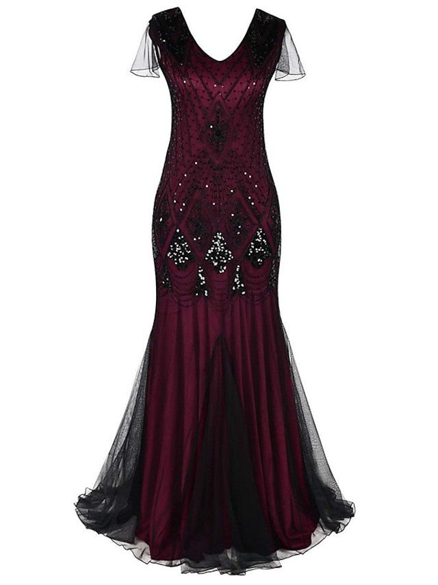 Women‘s Lace Dress Bodycon Vintage Dress Long Dress Maxi Dress Burgundy Dark Green Blue Black Sleeveless Plain Sequins Winter Fall Spring V Neck Fashion Evening Party 2023 Style S M L XL 2XL 3XL - LuckyFash™