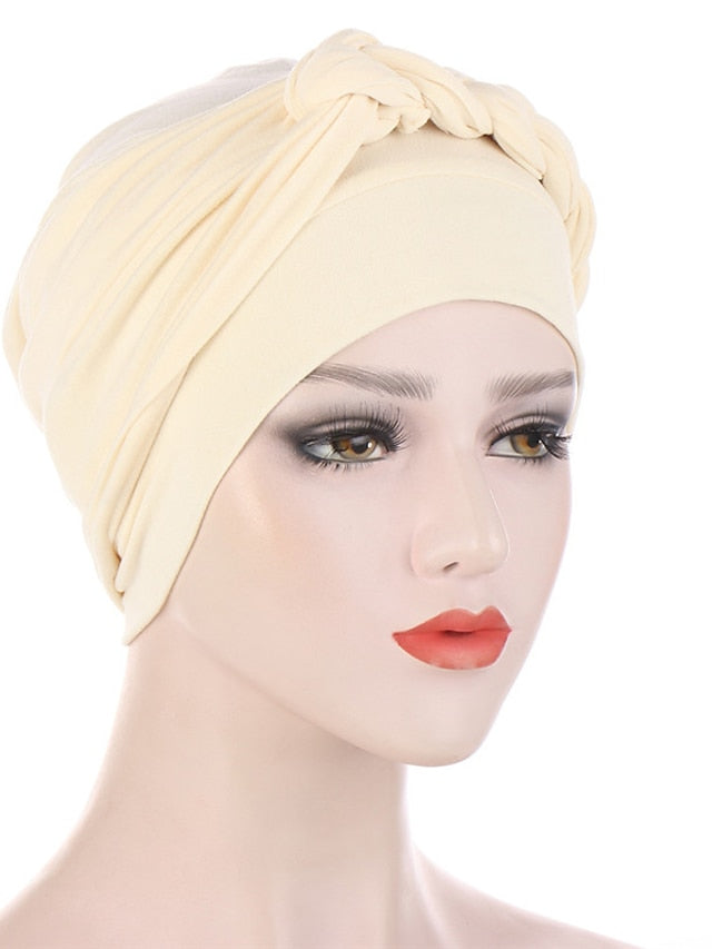 Women Lady Muslim One Half Braid Head Turban Wrap Cover Soft Hat Hair Loss Bonnet Beanies - LuckyFash™