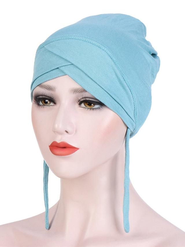 Muslim with Rope Scarf Hat Women Turban Soft Chemo Cap Hair Loss Islamic Headwrap Head Cover Wrap Caps Headwear Dubai Arab Bonnet New - LuckyFash™