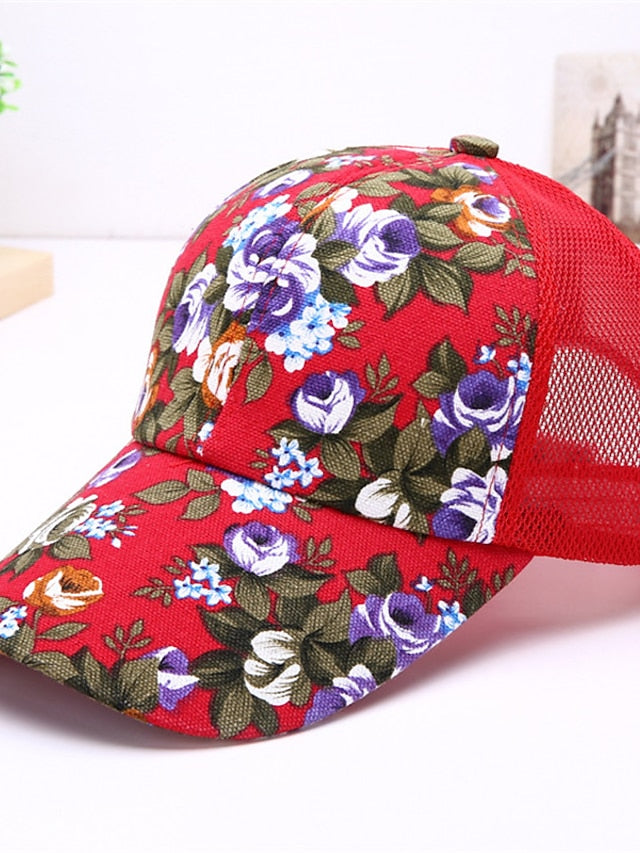 Women's Breathable Trucker Hat Baseball Cap Sun Shade Fashion Ladies Sunscreen Floral Mesh Peaked Caps Flower Hat Sun Hat Casual Wild - LuckyFash™