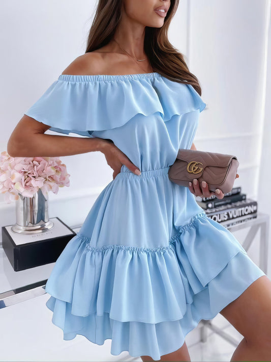 One-neck Off-shoulder Ruffled Dress - LuckyFash™