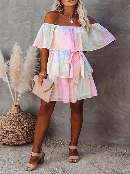 One-shoulder Short-sleeved Bow Dress - LuckyFash™