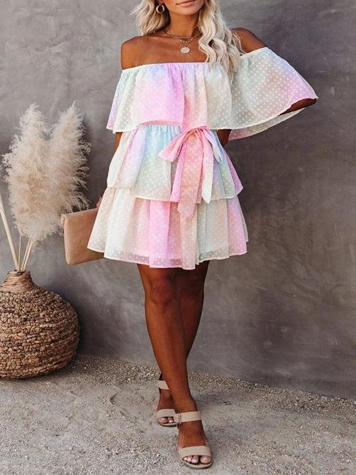 One-shoulder Short-sleeved Bow Dress - LuckyFash™