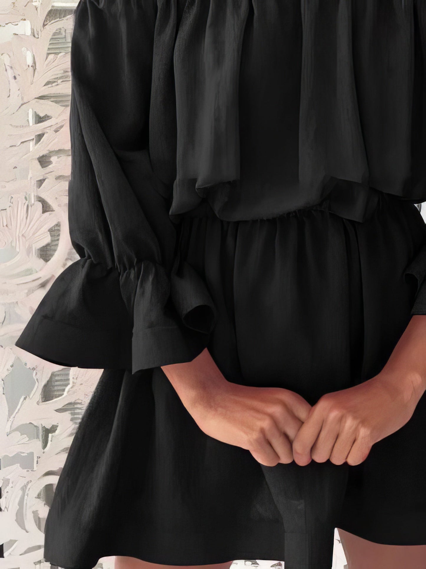 One shoulder Waisted Three-quarter Sleeve Dress - LuckyFash™
