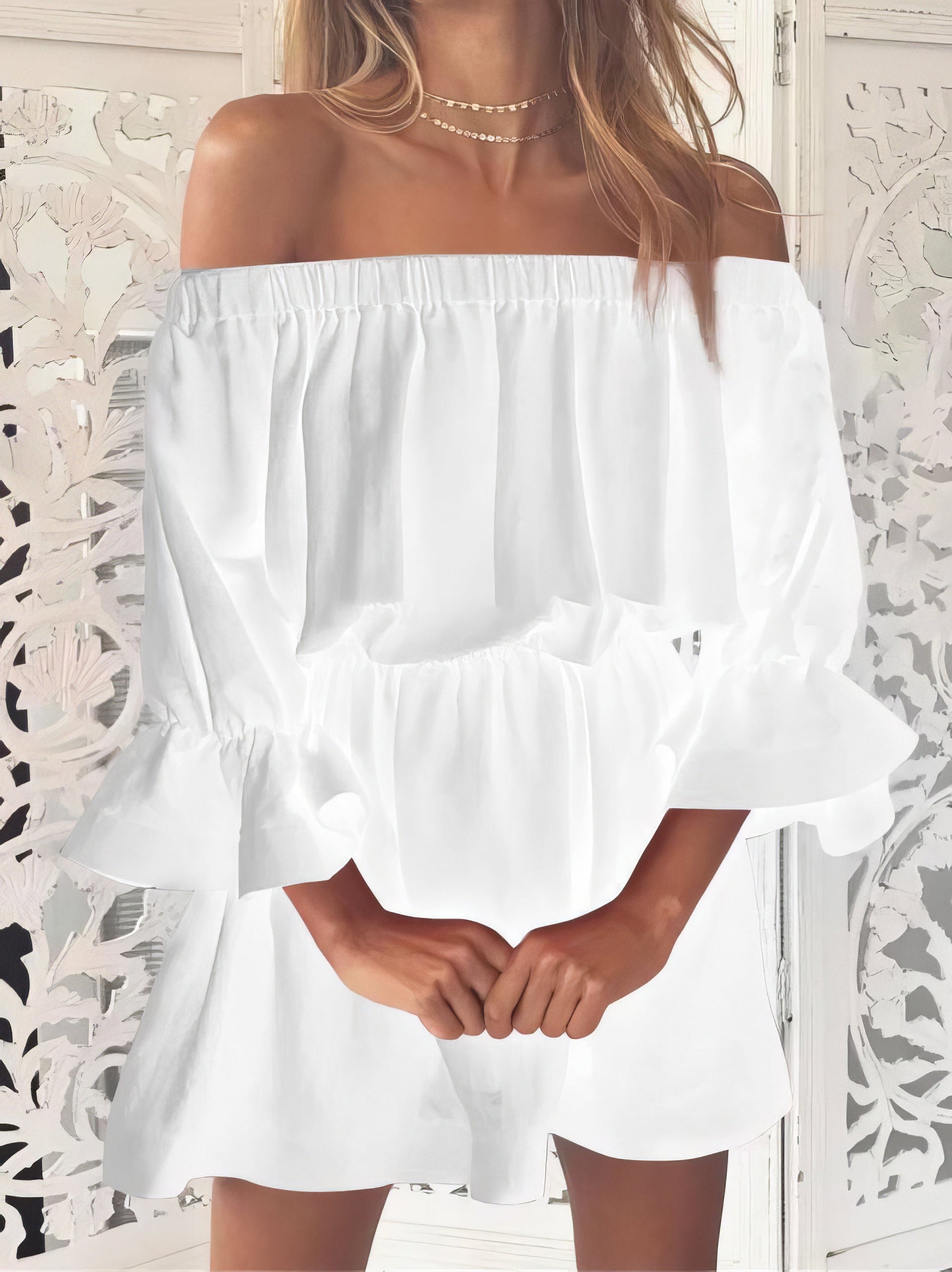 One shoulder Waisted Three-quarter Sleeve Dress - LuckyFash™