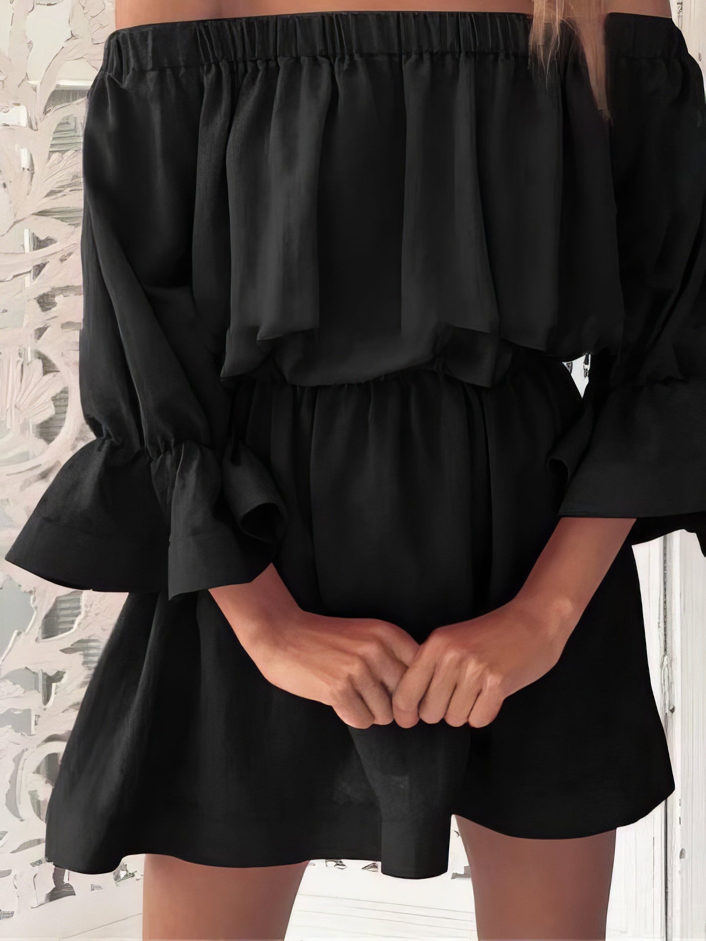 One shoulder Waisted Three-quarter Sleeve Dress - LuckyFash™