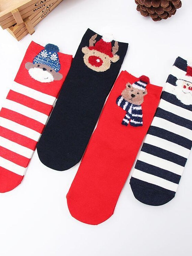 Women's Crew Socks Party Christmas Gift Animal Multi Color Spandex Nylon Cotton Basic Casual Warm Cute 4 Pairs - LuckyFash™