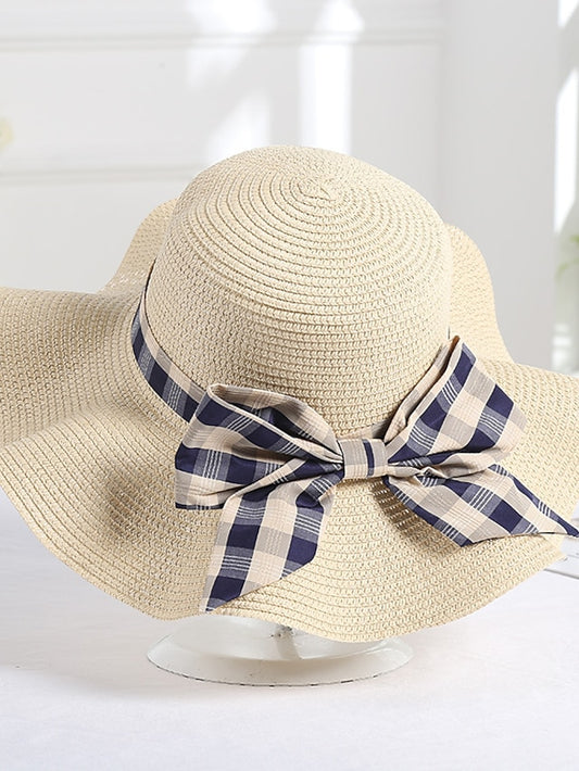 Women's Hat Straw Hat Pink Khaki Beige Lawn Festival Braided Bow Print Ribbon bow Portable Windproof Breathable - LuckyFash™