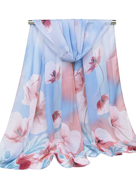 Thin Style Chiffon Georgette Print Beach Scarf Gradient Color Flower Summer Sunscreen Bandana Scarf&Shawl for Women - LuckyFash™