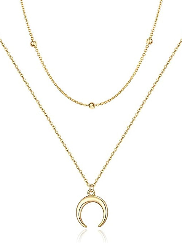 1PC Necklace  Layered Choker Necklace Handmade 14K Gold Plated Y Pendant Necklace Multilayer Bar Disc Necklace Adjustable Layering Choker Necklaces for Women - LuckyFash™