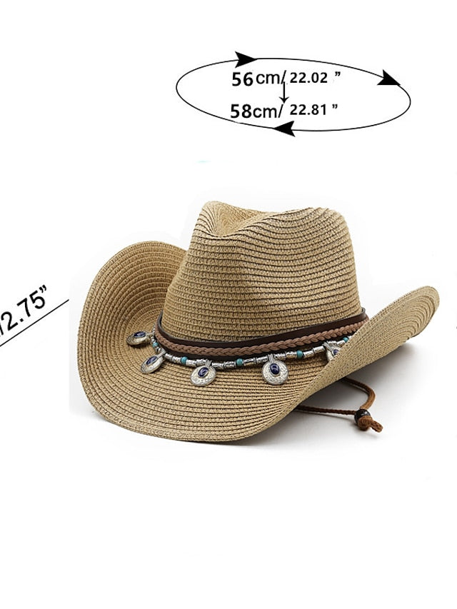 Black White Cowboy Hat Panama Jazz Straw Hat Summer Vacation Beach Hat Women Men Fashion Outdoor Sun Hat - LuckyFash™