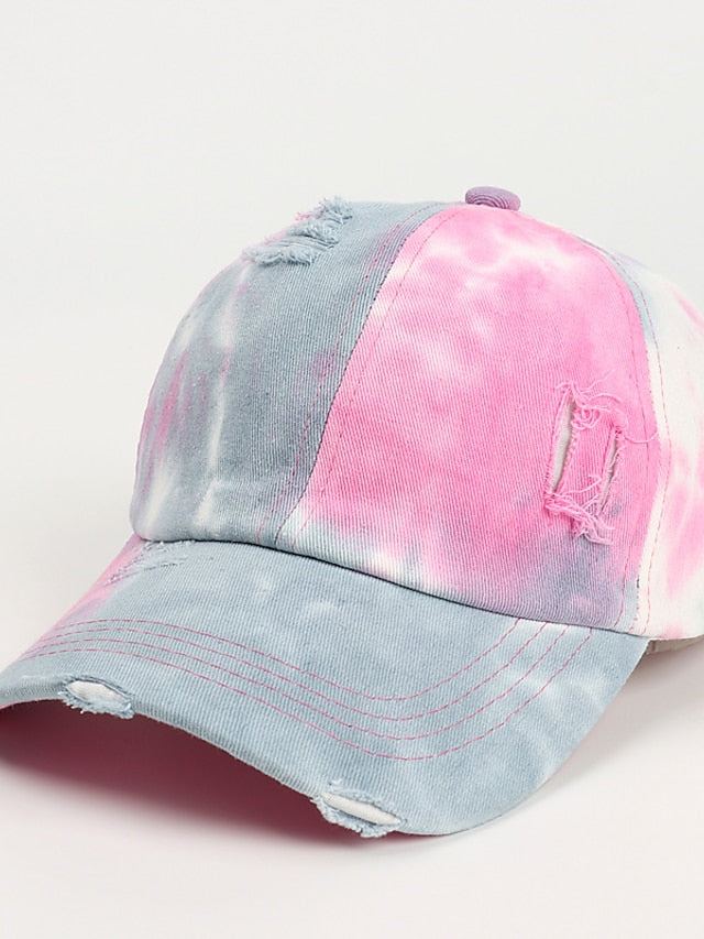 Hole Style New Tie Dye Irregular Gradient Baseball Cap Men's And Women's Colorful Cap Outdoor Sun Protection Adjustable Hat - LuckyFash™