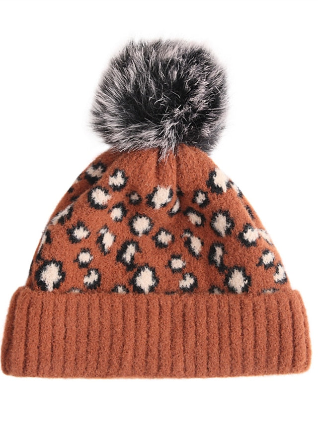 Women's Hat Beanie / Slouchy Black Pink Light Gray Outdoor Home Daily Knit Leopard Portable Windproof Comfort - LuckyFash™