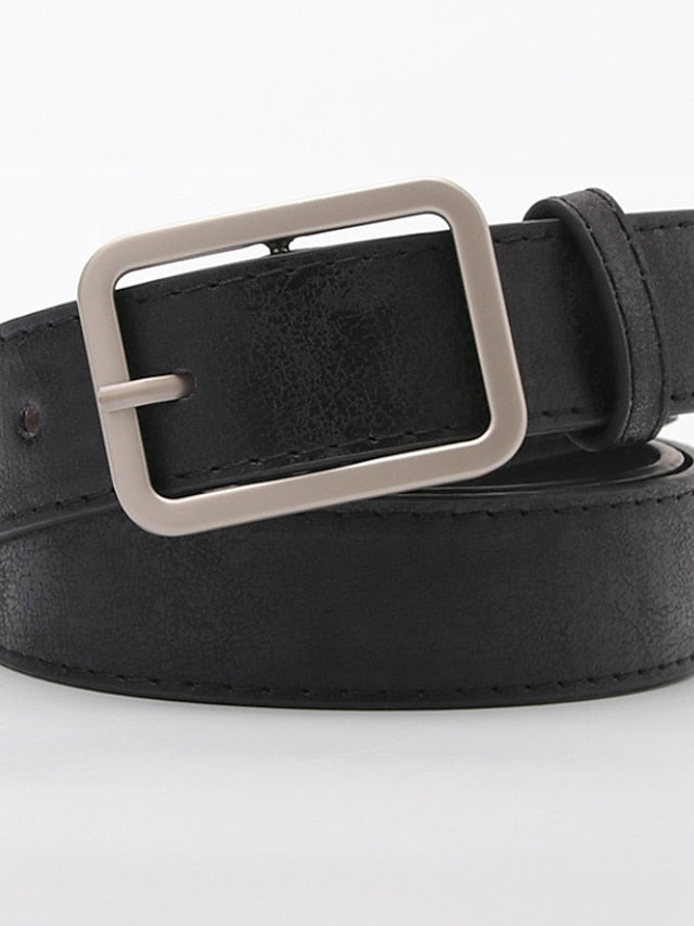 Women's Unisex PU Buckle Belt PU Leather Prong Buckle Plain Casual Classic Party Daily Green Black Pink Silver - LuckyFash™