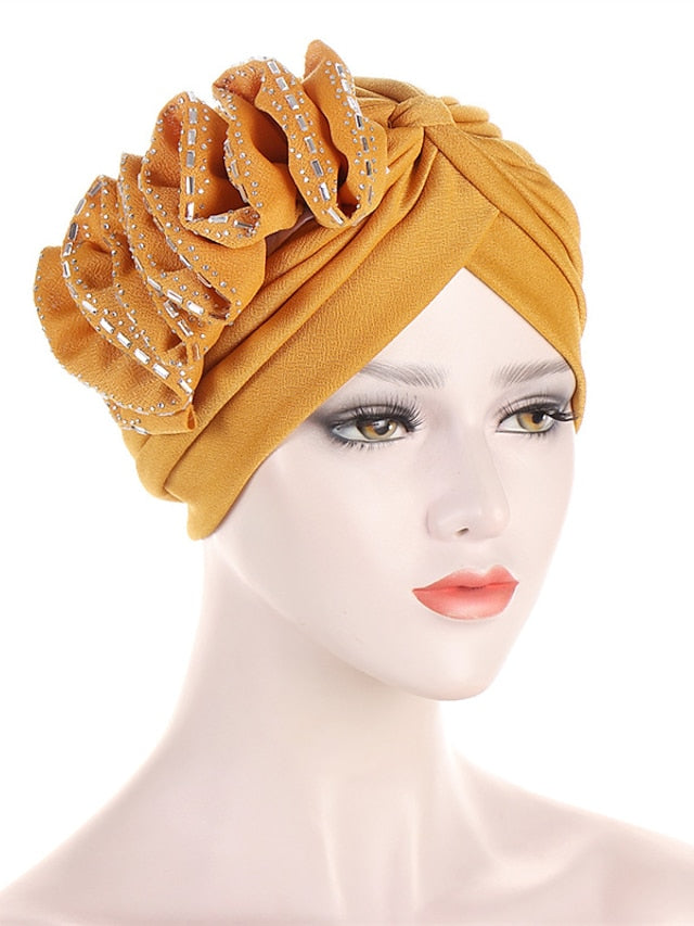 Lastest Flower Turban Bonnet for Women Muslim Hijab Headscarf Cap Wedding Party Headwear Turbante African Headtie - LuckyFash™