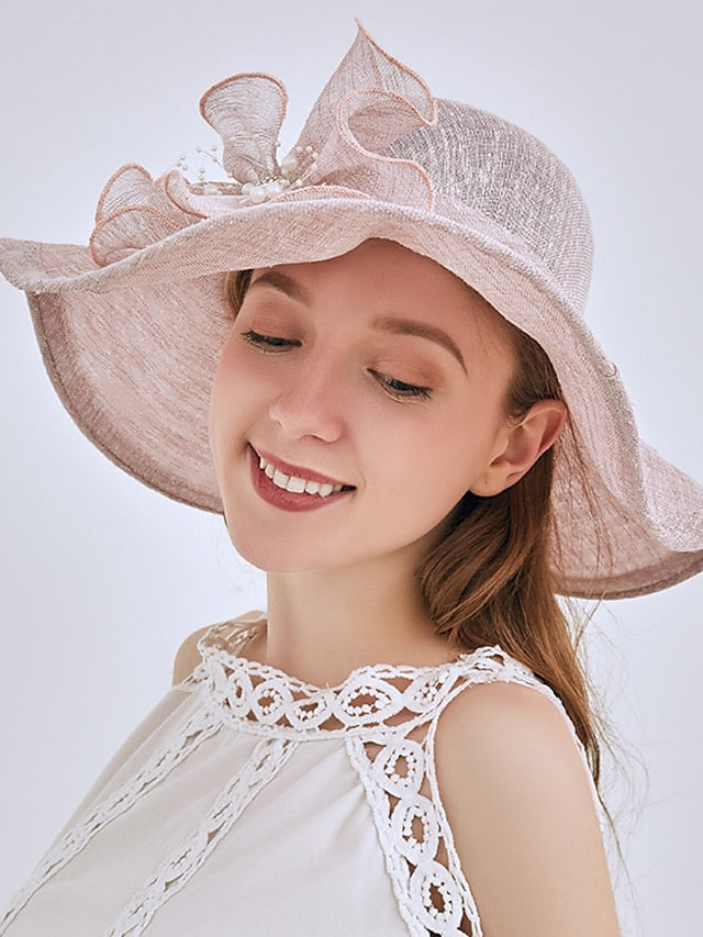 Women's Party Hat Party Wedding Street Bowknot Flower Yellow Gray Hat Pink Khaki Fall Summer Sun Hat - LuckyFash™