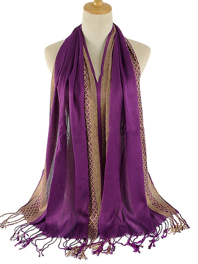 Plain Fashion Print Glitter Tassels Plaid Stripe Scarf Long Hijab Muslim Scarves/scarf for Women - LuckyFash™