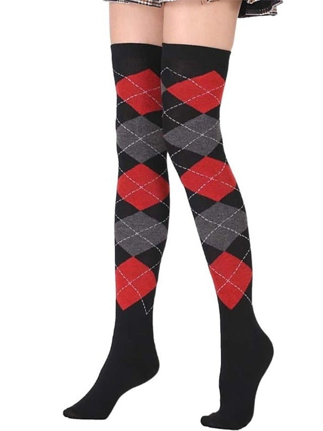 Women's Stockings Work Daily Holiday Plaid Polyester Cotton Simple Casual Lolita Casual Cute Casual / Daily 1 Pair - LuckyFash™